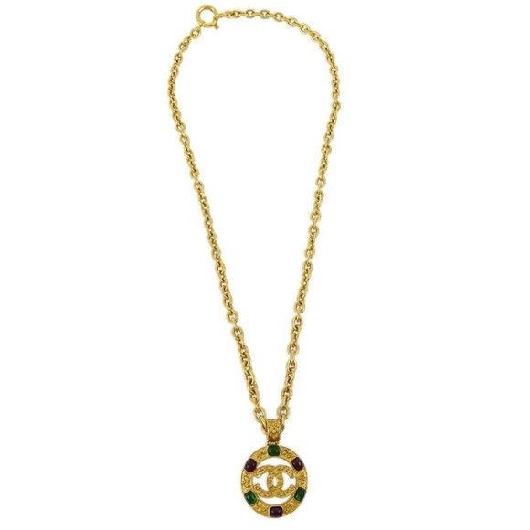 Chanel Gripoix Gold Chain Pendant Necklace 94A - Picture 1 of 4